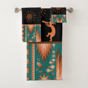 Salmon Southwestern Kokopelli Bath Towel Set