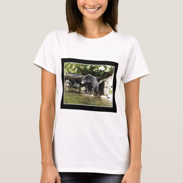 "Salmon Spotting" Black Bear Gifts T-Shirt (Front)