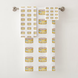Salmon tinned canned fish pattern bath towel set