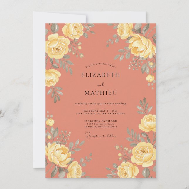 Salmon Vintage Botanical Wedding Invitation (Front)