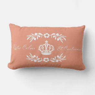 salmon white French Script Keep Calm Carry On Lumbar Pillow