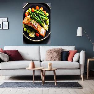 Salmon with asparagus and tomato   AI Art  Poster