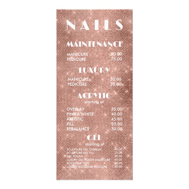 Salon à ongles Faux acrylique Menu Tarifs Cartes (Devant)