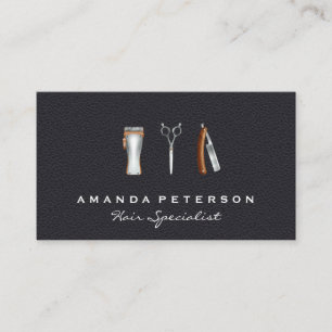 Salon and Barber Hair Tools   Black Leather Business Card