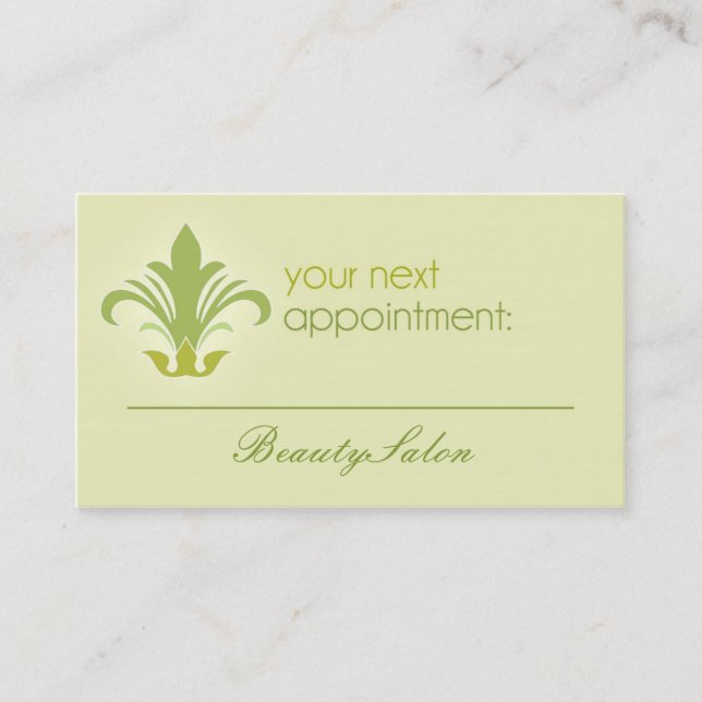 Salon appointment, beauty, spa green business card (Front)