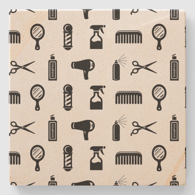 Salon & Barber Hairdresser Pattern CUSTOM COLOR Stone Coaster (Front)