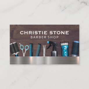 Salon Barber Tools   Metal Wood Business Card