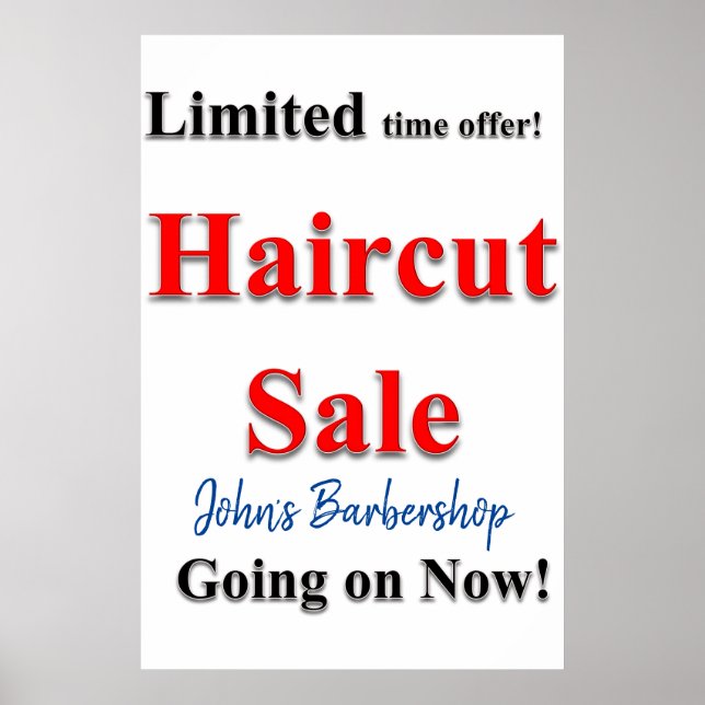 Salon Barbershop Posters Limited Haircut Sale (Front)