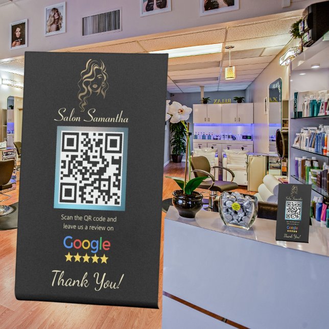 Salon Black Google Review Pedestal Stand Pedestal Sign (Creator Uploaded)