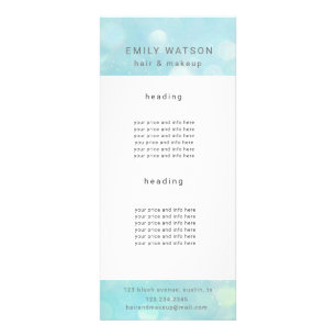 salon bokeh pastel sparkle price list rack card