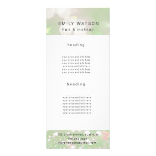 salon bokeh pastel sparkle price list rack card