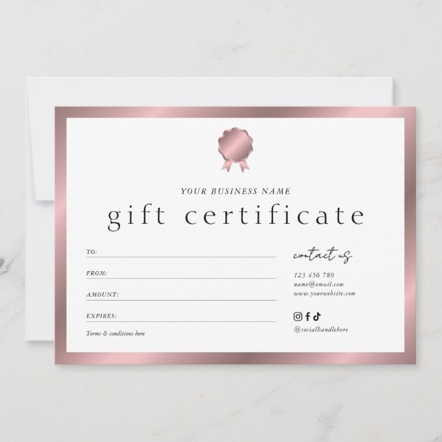 Salon Bronze Rose Gold Effect Gift Certificate (Front)