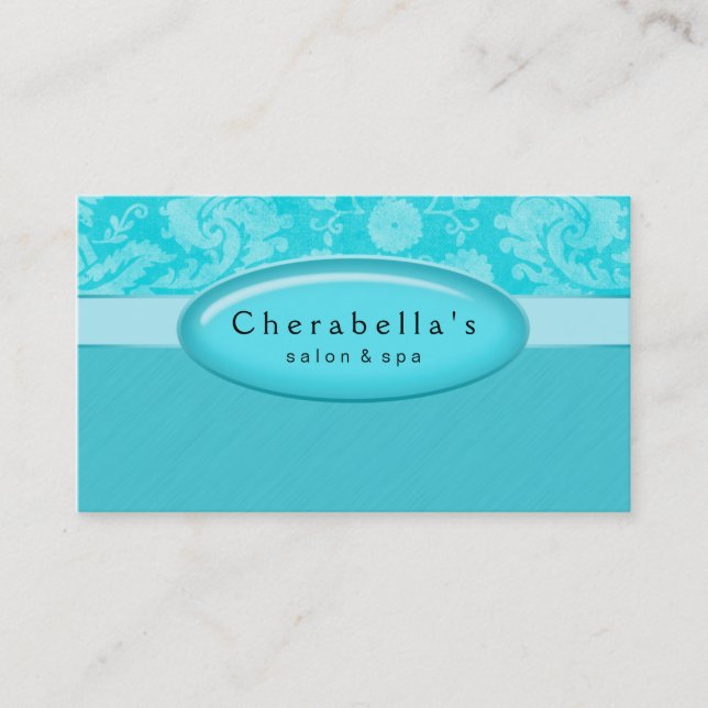 Salon Business Card Spa Blue Damask Oval (Front)