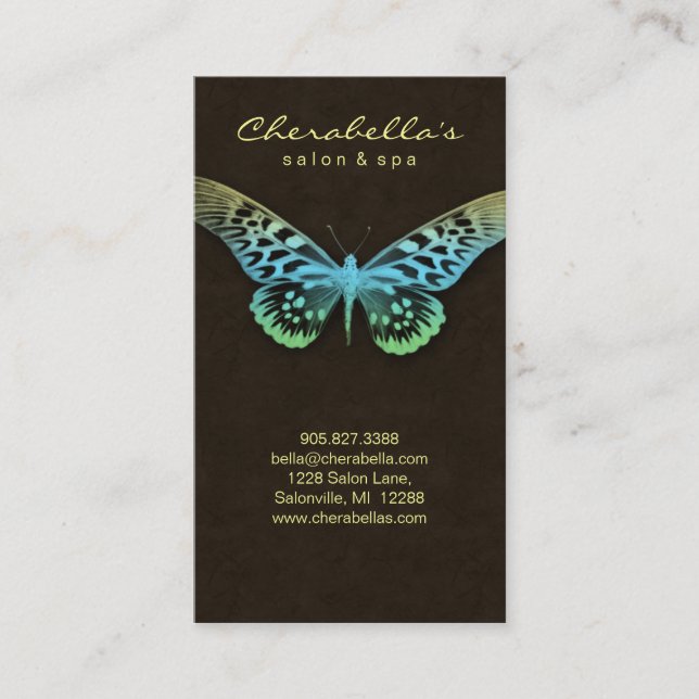 Salon Business Card Spa Butterfly Blue Yellow brwn (Front)