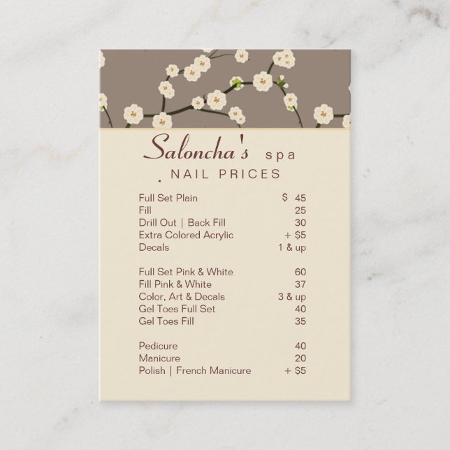 Salon Business Card spa cherry blossom beige 2 (Front)