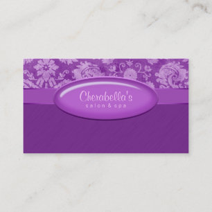 Salon Business Card Spa Purple Damask Oval