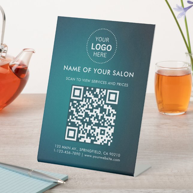 Salon Business QR Code and Logo Pedestal Sign (In SItu)