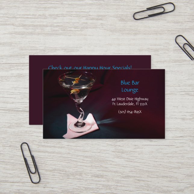 Salon Carte de visite Dark Red Martini Bar (Devant/Arrière en situation)