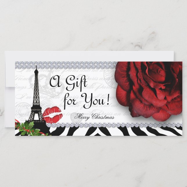 Salon Christmas Gift Certificate Eiffel Tower Rose (Front)