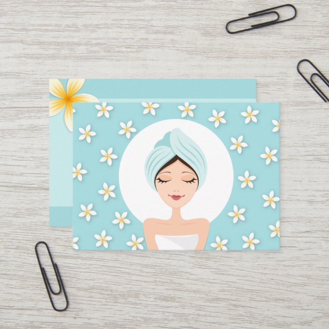 Salon de beauté ou carte de visite spa - bleu aqua (Devant/Arrière en situation)