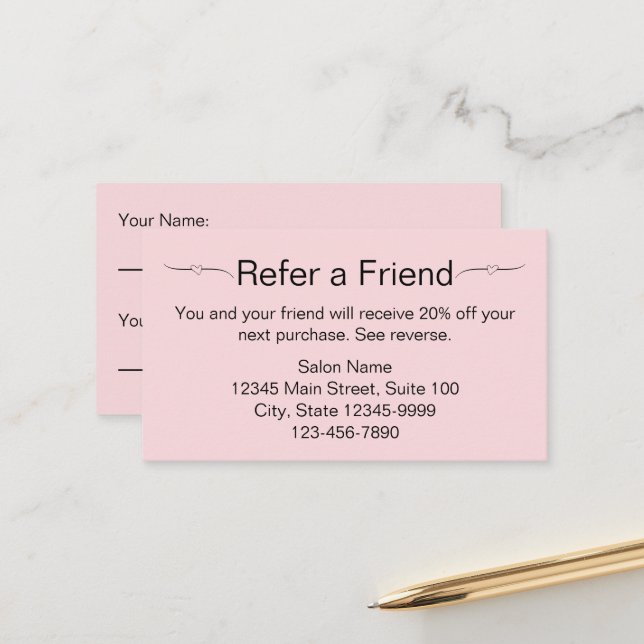 Salon de beauté rose et noir aiguiller une carte d (Devant/Arrière en situation)