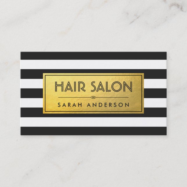 SALON DE CHEVEUX - Étiquette d'or et rayures blanc (Devant)