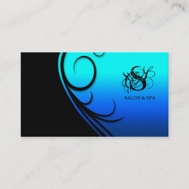 Salon de coiffure Carte de visite Swirl Blue Black (Devant)