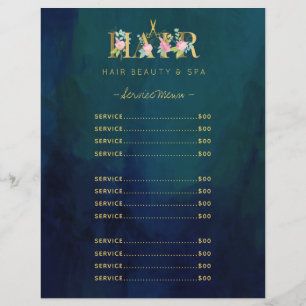 Salon de coiffure de luxe service menu marine vint