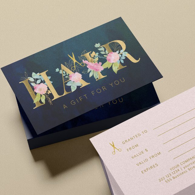 Salon de coiffure vintage certificat cadeau marine (Créateur téléchargé)