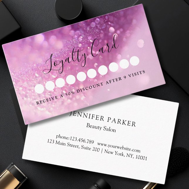 Salon de Parties scintillant moderne et carte de f (Modern Glitter Salon & Spa Loyalty Card)