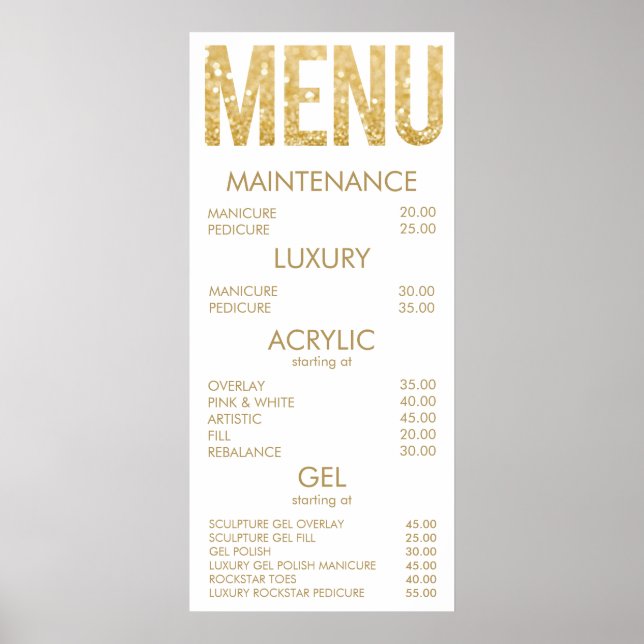 Salon de Parties scintillant Noir & Or Menu Poster (Devant)