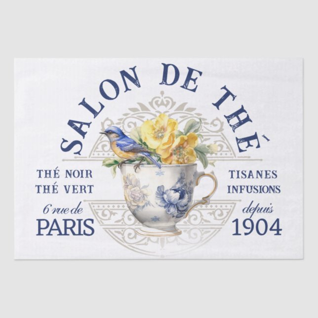 Salon de Thé Tearoom French Bird Teacup Decoupage  Tissue Paper (Front)