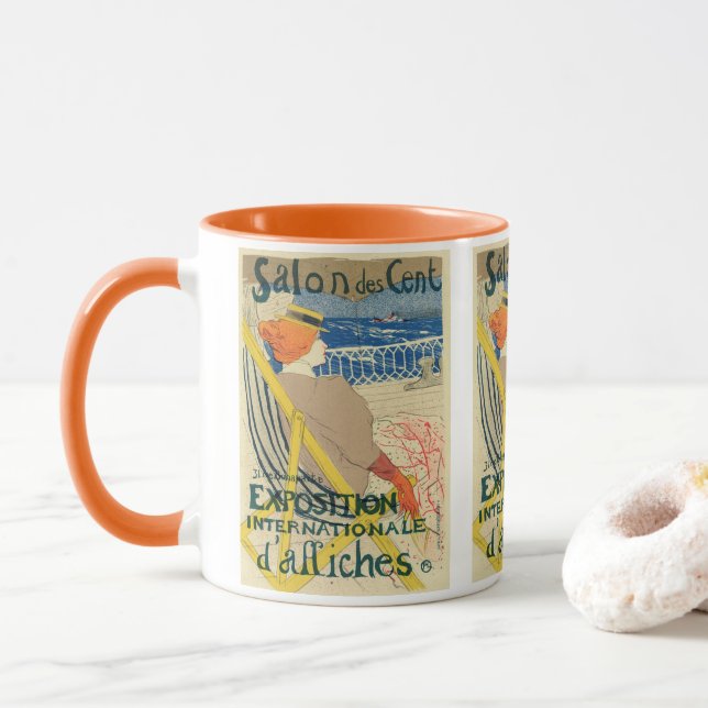 Salon des Cents by Toulouse Lautrec, Art Nouveau Mug (With Donut)