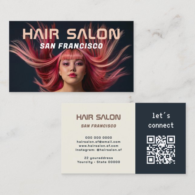 Salon des cheveux Photo QR Code Carte de visite (Devant / Derrière)