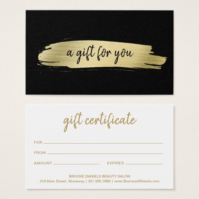 Salon Elegant Business Gold Black Gift Certificate (Front & Back)