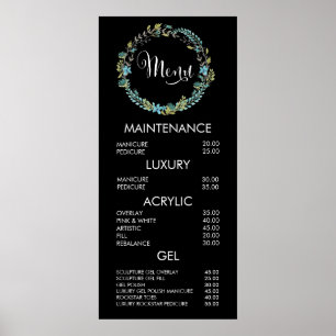 Salon Floral Wreath Menu Liste des prix Poster mur