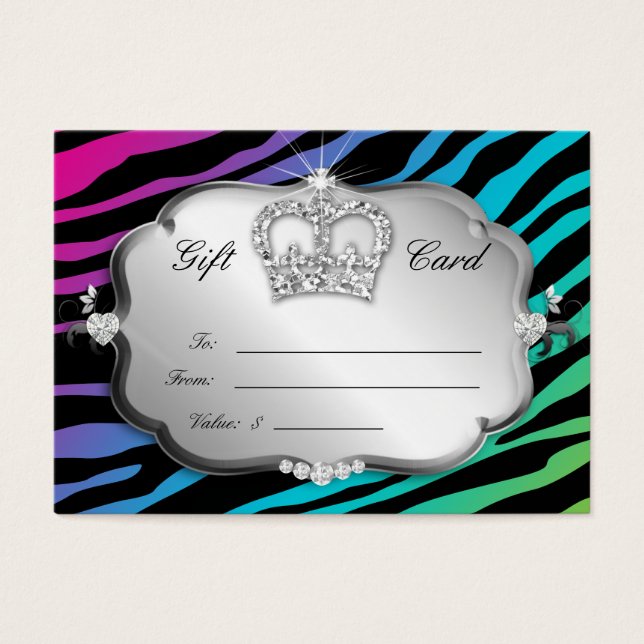 Salon Gift Card Bold Zebra Silver Pink Crown (Front)