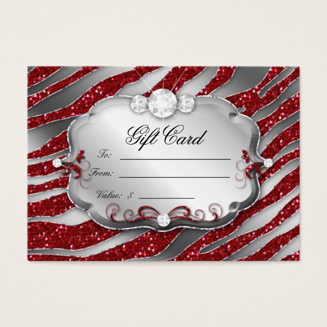 Salon Gift Card Jewellery Zebra Xmas Red Silver (Front)