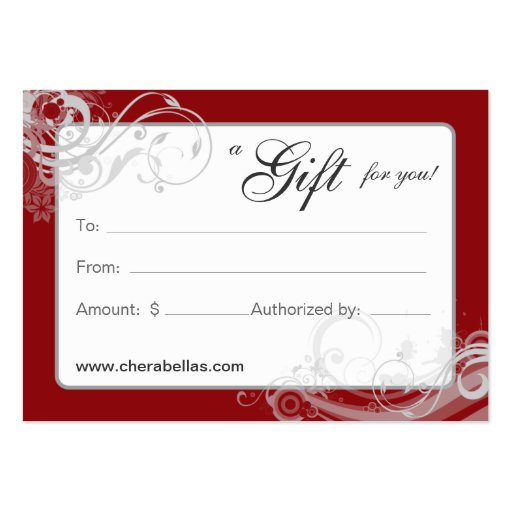 Salon Gift Card Spa Floral Swirls Red White Large Business Cards (Pack