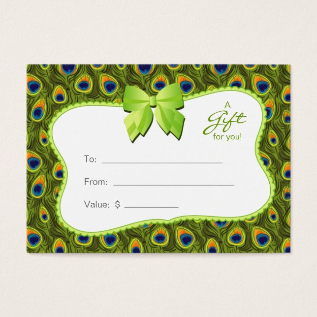 Salon Gift Card Spa Valentine's Day Peacock Animal (Front)