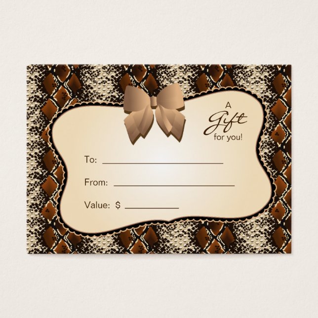 Salon Gift Card Spa Valentine's Day Snake Animal (Front)