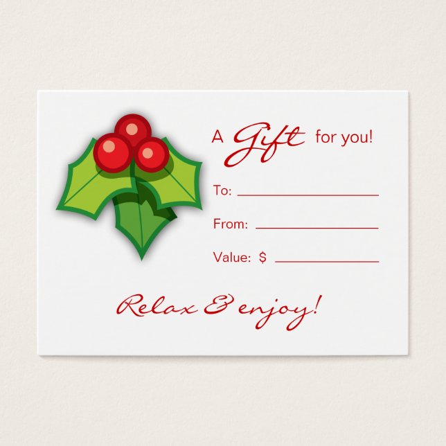 Salon Gift Card Spa Xmas Holly (Front)