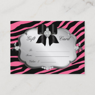 Salon Gift Card Valentine Zebra Silver Pink Blk