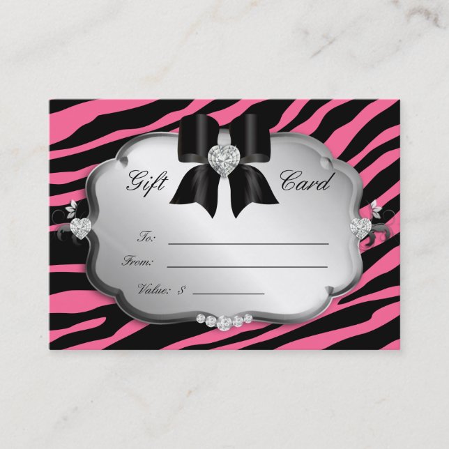 Salon Gift Card Valentine Zebra Silver Pink Blk (Front)