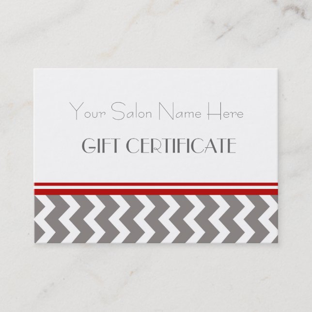 Salon Gift Certificate Red Grey Chevron (Front)
