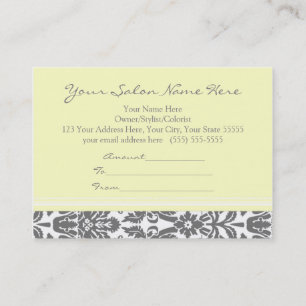 Salon Gift Certificate Yellow Grey Damask
