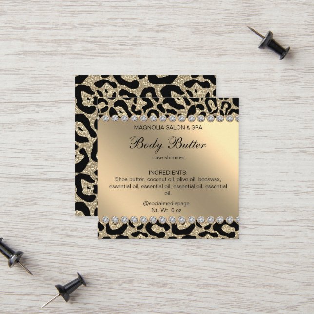 Salon Glitter Leopard Gold Calling Card (Front/Back In Situ)