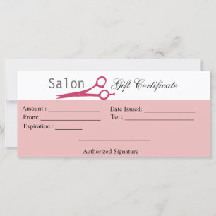 Salon Hair Stylist Cosmetologist Gift Certificate