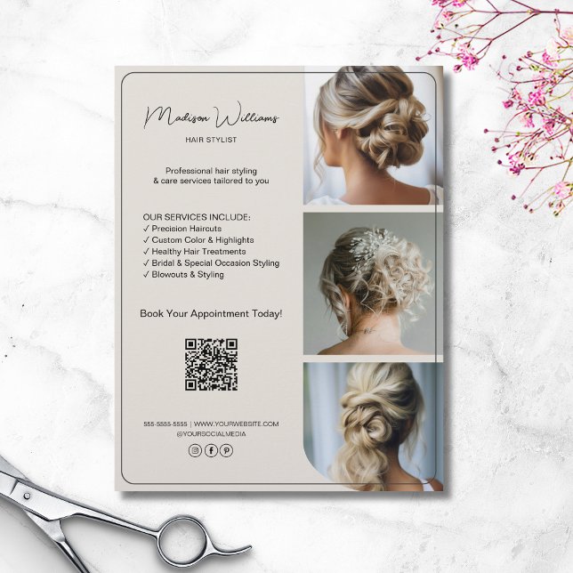 Salon Hair Stylist Services 3 Photos QR Flyer (Salon Hair Stylist Services 3 Photos QR Flyer)