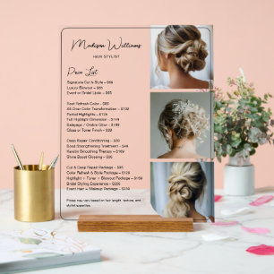 Salon Hair Stylist Services Price List Acrylic Sign